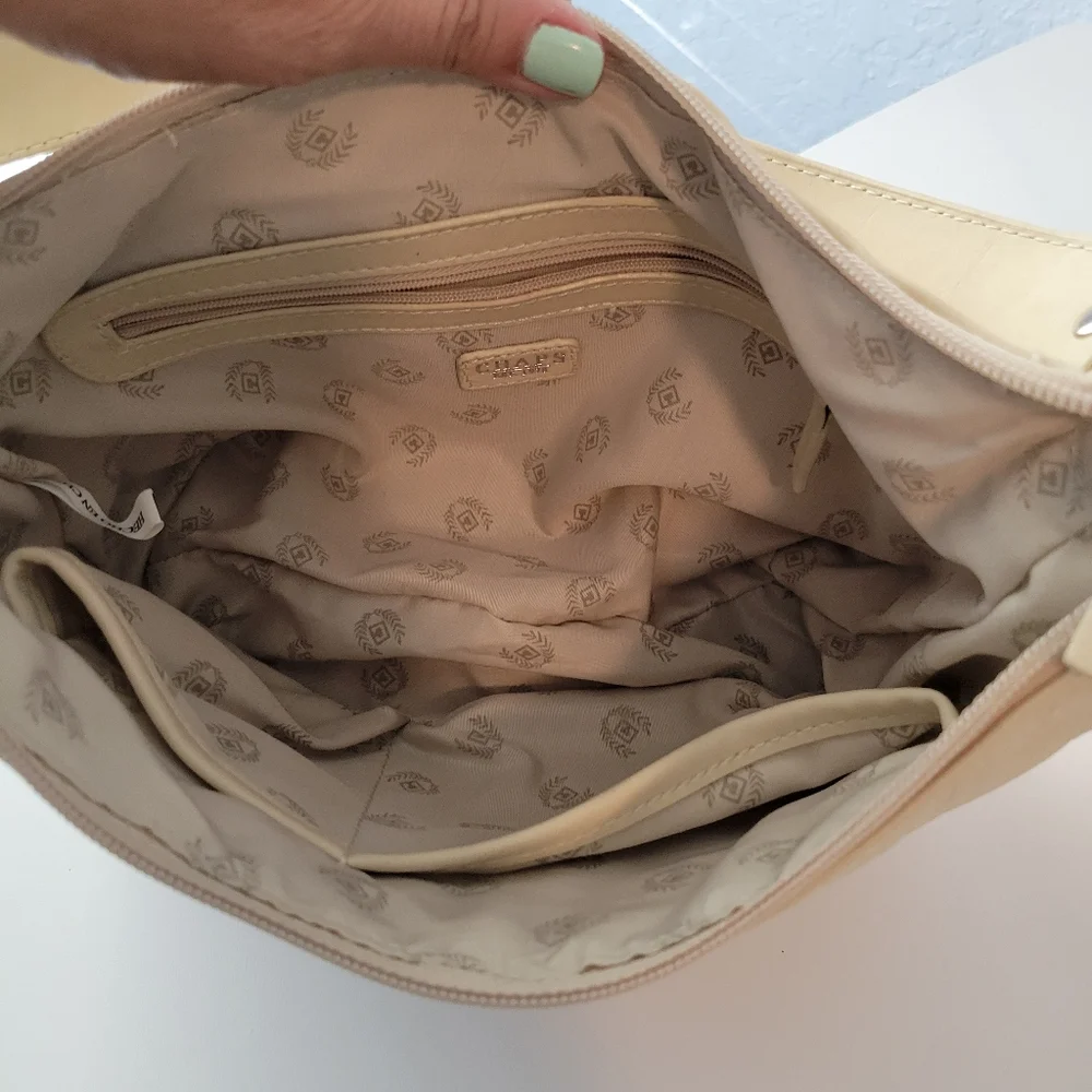 CHAPS VINTAGE CREAM LEATHER BRAIDED SMALL HOBO BAG